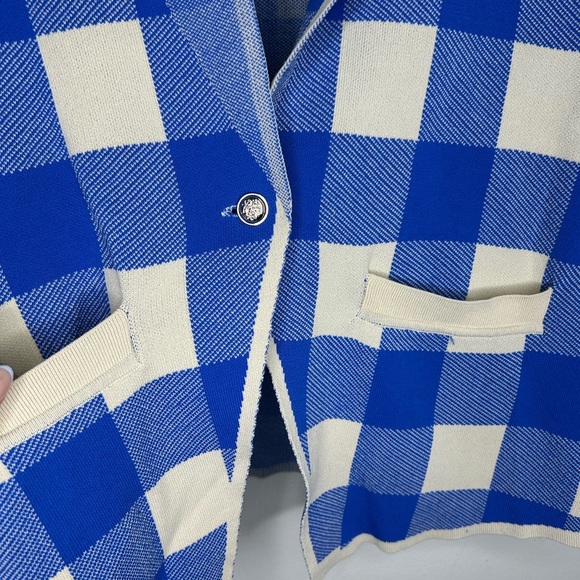 Anthropologie By Anthropologie Plaid Sweater Blue Blazer Size Small - Picture 6 of 10